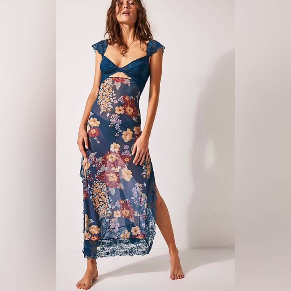 FREE PEOPLE Intimately Suddenly Fine Maxi Slip Lace Sheer Dress size S NWOT